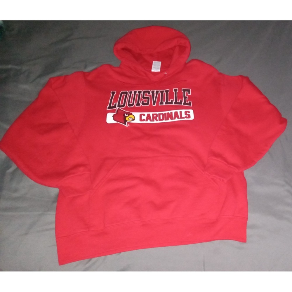 Louisville Cardinals Pullover Hoodie Sweatshirt Mens Large Red Jerzee NuBlend